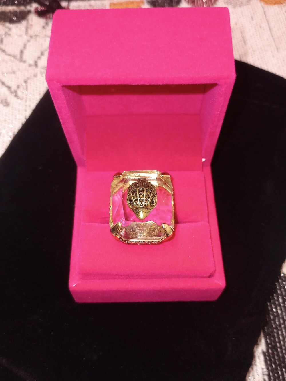 Kurt Geiger Gold Tone Clear Gem Statement Ring
